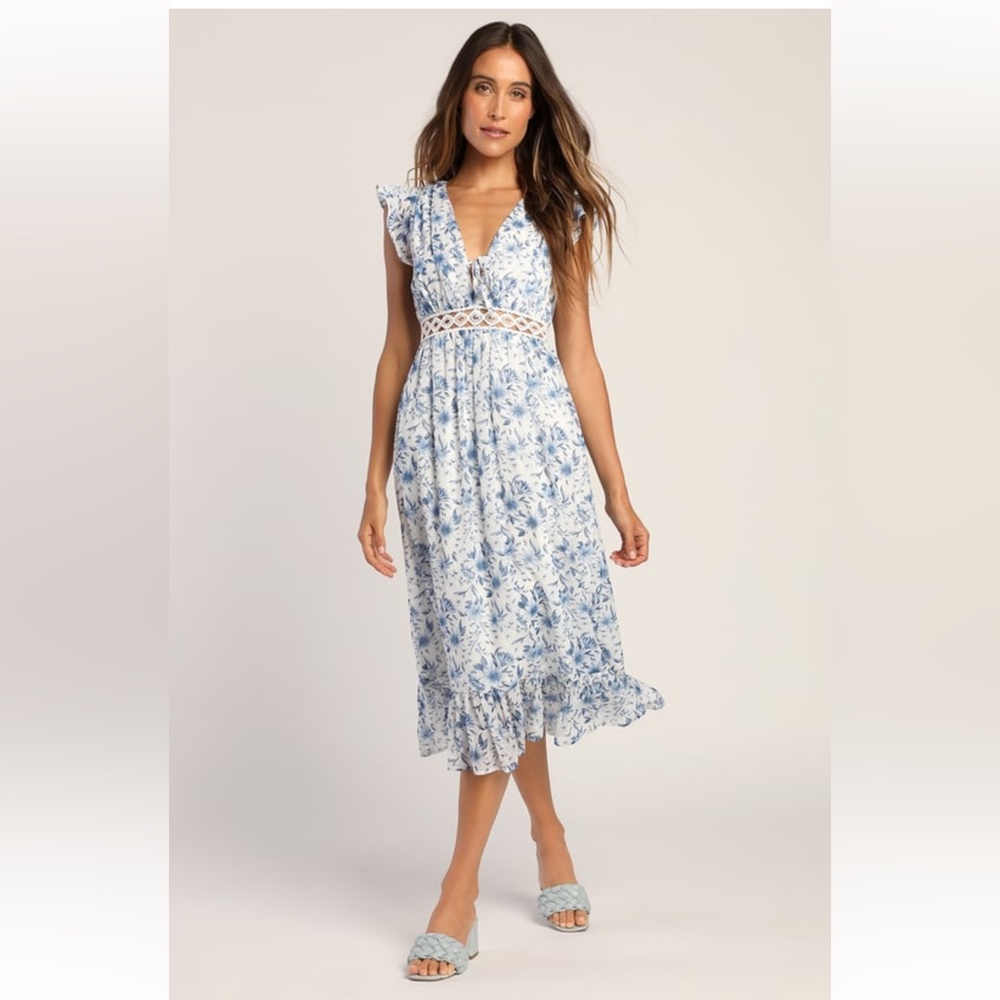 Lulus White Floral Midi Dress